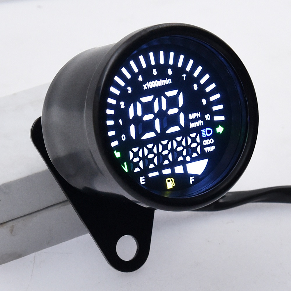 Retro Motorcycle Digital Speedometer LED LCD Odometer Tachometer Fuel Meter 12V
