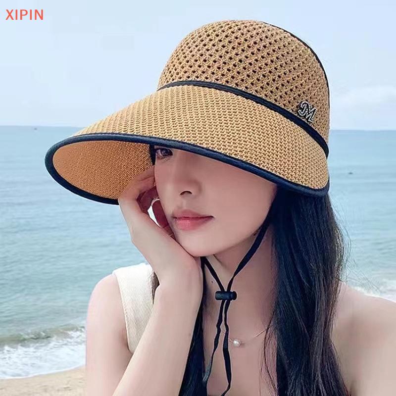 QN Mùa Hè Rơm Rỗng Top Hat Mặt Trời Cho Phụ Nữ Rộng Lớn vành Visors Hat Du Lịch Mặt Trời Hat Của Phụ Nữ Hat Bãi Biển UV Bảo Vệ Mũ