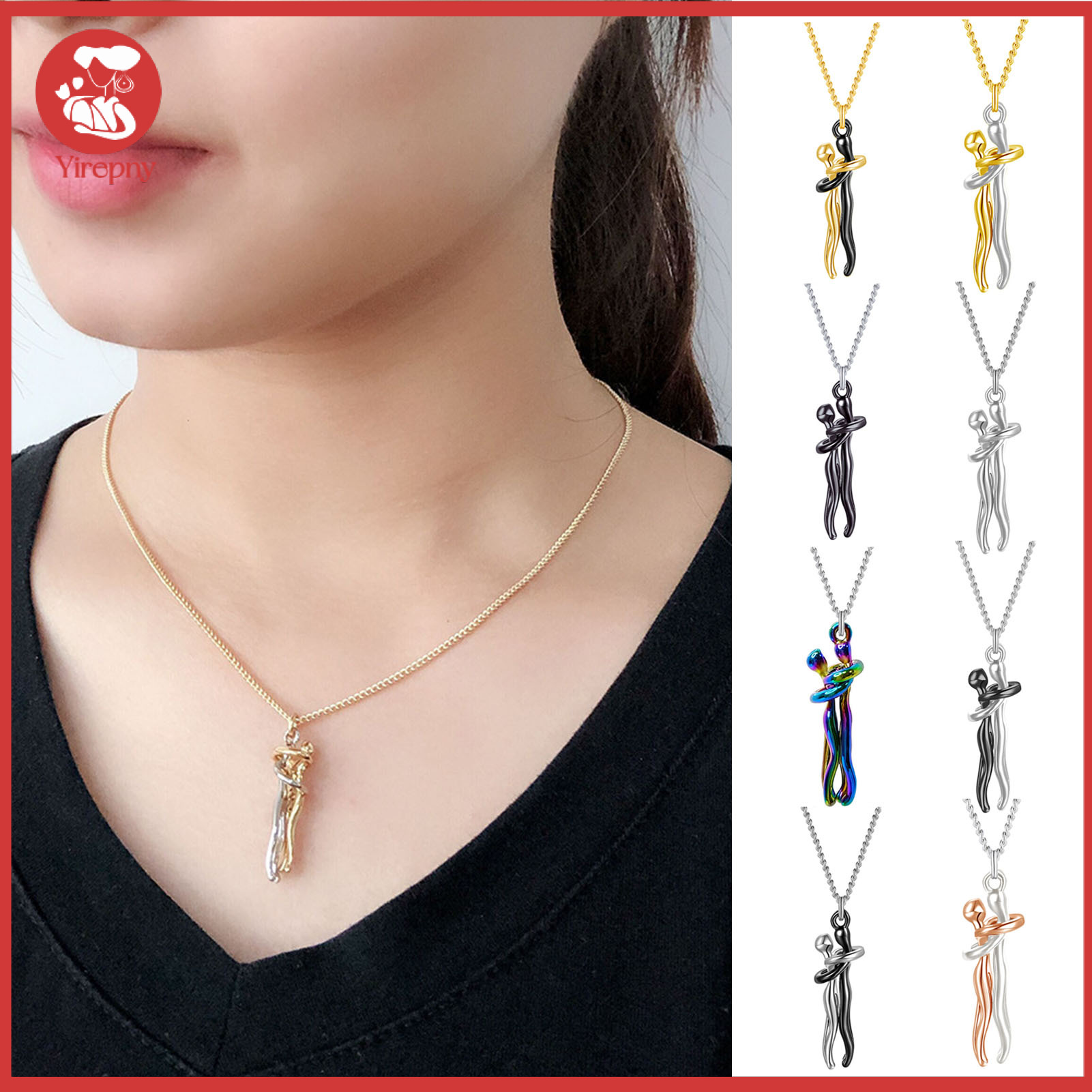 Yirepny Couple Hug Necklace Forever Love Pendant Copper Jewelry Unity Trust Bond Anniversary Birthday Gift Symbolizes Embrace Strength Connection Jewelry ราคา 170 บาท*ส่งฟรี