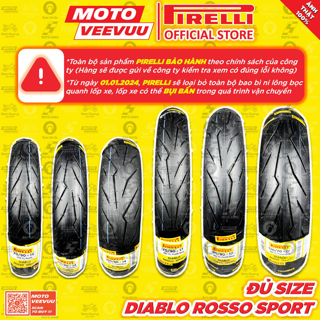 [MTVV] Vỏ lốp xe máy PIRELLI Diablo Rosso Sport đủ size xe ga xe số 60 70 80 90 100 110 120 130 140 150 14 17