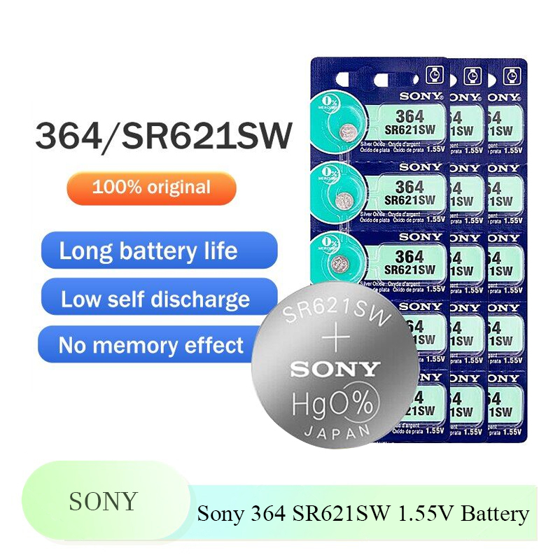 Pin Sony 364 SR621SW 1.55V, loại pin nút oxit bạc SR621 AG1 LR60 dùng cho đồng hồ đồ chơi tai nghe Bluetooth