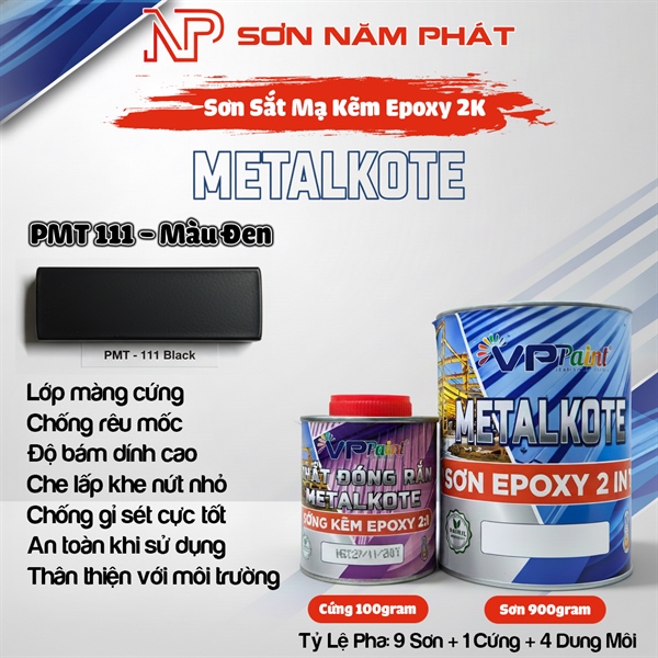 Sơn Sắt Mạ Kẽm Epoxy 2 In 1 2K METALKOTE Mã PMT 111 Black – Màu Đen
