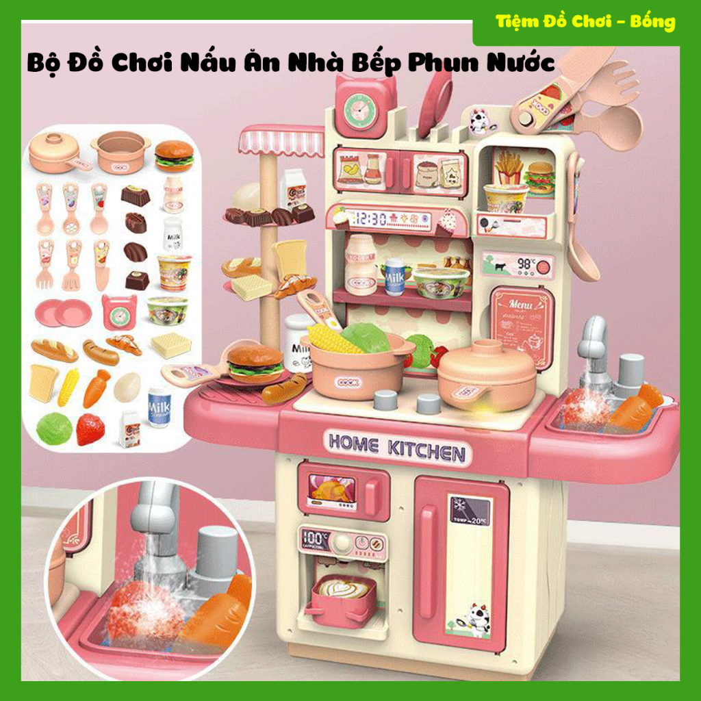 Bộ đồ chơi bếp đứng, bộ đồ chơi nấu ăn 2 tầng mini 36cm cho bé gái màu hồng