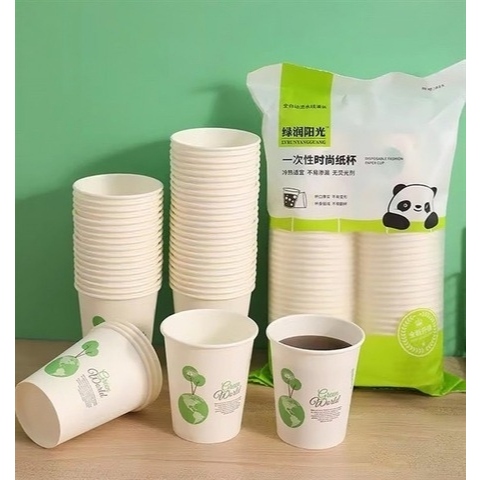 Set 50 Cốc/Ly Giấy Gấu 235ml và 1 Ly nhựa pp kiểu nhật màu pastel Châu Hưng LN-001