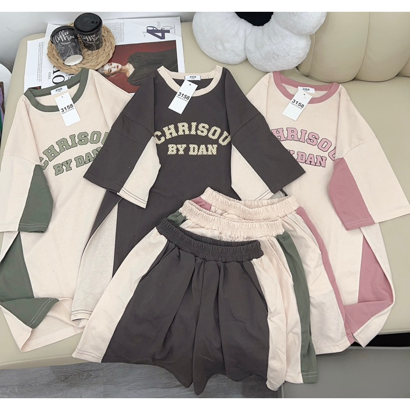 Set Đồ Bộ 3158 BY DAN Phối [FREESHIP] Bộ Đồ Nữ Cotton Tay Lỡ Unisex Fom Rộng