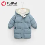 Patpat trẻ mới biết đi/bé trai/bé gái có mũ thiết kế nút áo khoác chần bông cotton