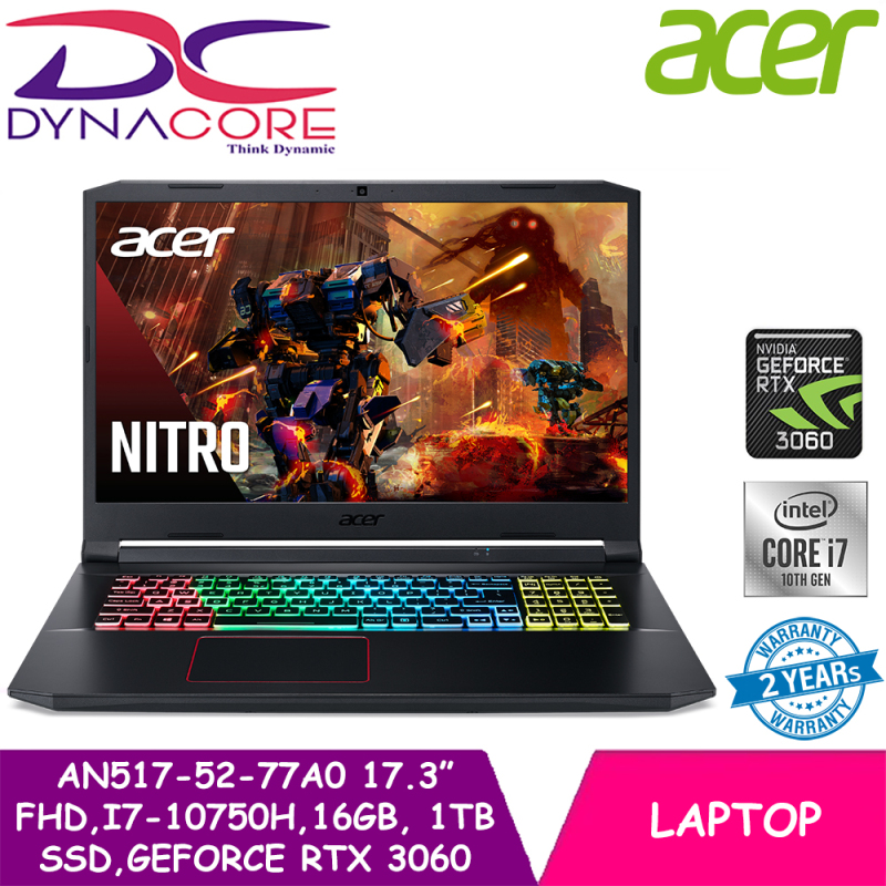 DYNACORE - Acer Nitro 5 AN517-52-77A0 | 17.3 In FHD IPS (1920x1080) 144Hz | NVIDIA® GeForce® RTX™ 3060 | Intel Core i7-10750H | 16GB RAM | 1TB SSD | Win10 Home | 2Y ACER Warranty