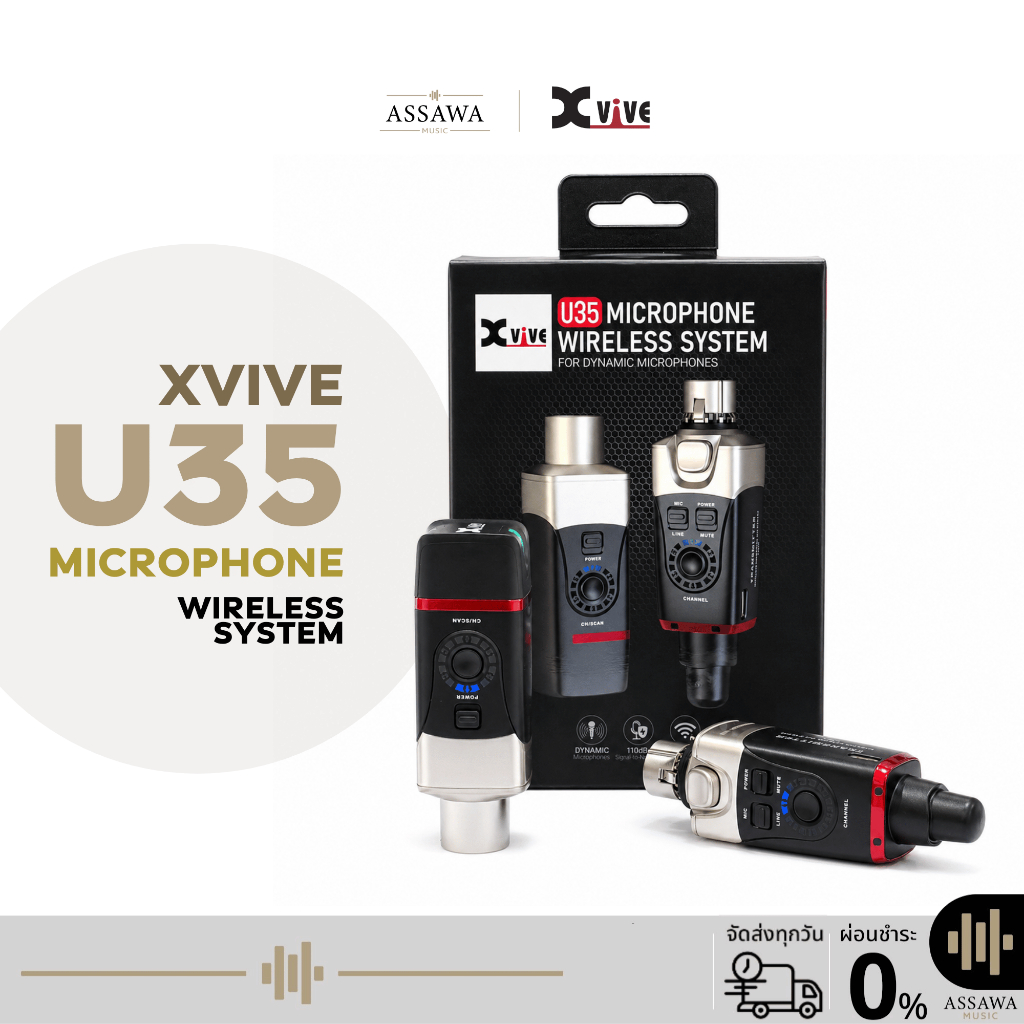 ไมโครโฟนบันทึกเสียง Microphone XVIVE U35 ระบบไร้สายดิจิตอล 5.8Ghz ไร้สาย