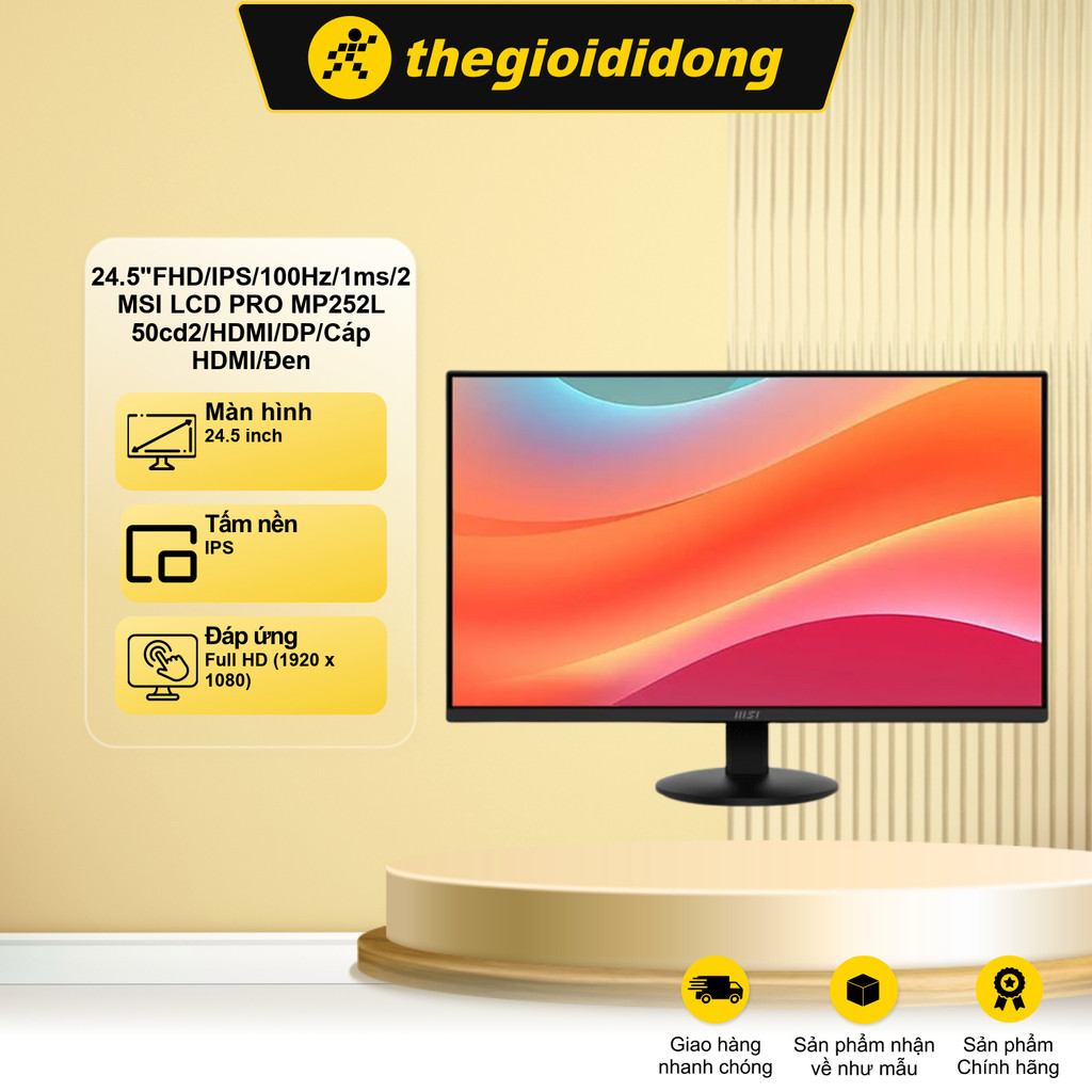 Màn hình MSI LCD PRO MP252L 24.5"FHD/IPS/100Hz/1ms/250cd2/HDMI/DP/Cáp HDMI/Đen