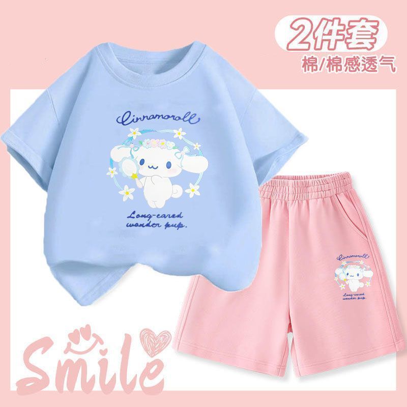 Baby Girls Cinnamoroll Short Sleeve + Shorts Two-piece Set Age 1 To 12 Years Children's Suit Cute Five-part Pants Two-piece Set Cartoon Pattern - 3