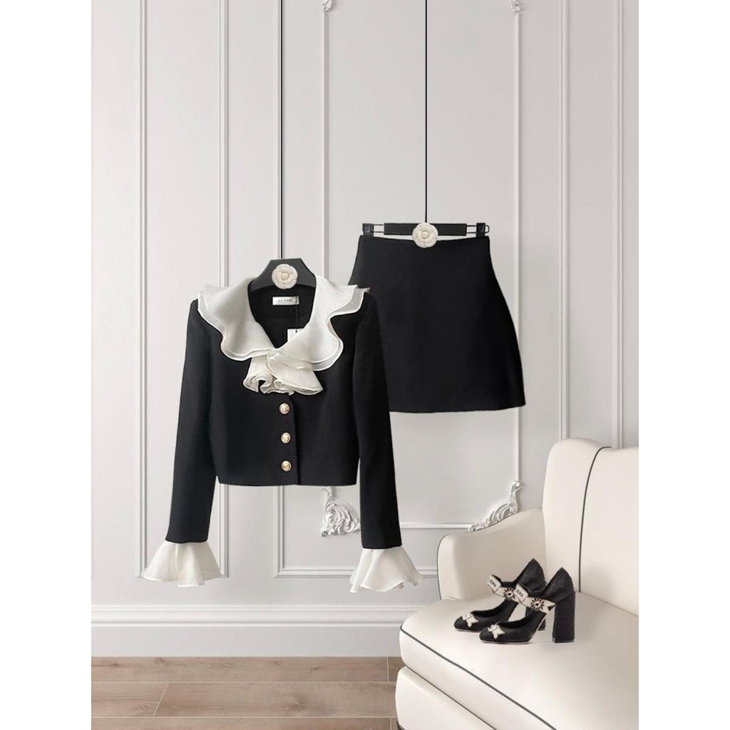 Áo chân váy bigsize mập fashion áo kiểu bigsize áo tiểu thư viền bèo chân váy cạp cao kiểu dáng công sở thanh lịch
