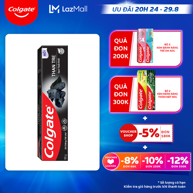 [Ưu đãi 20H 24.8 - 29.8_Áp voucher Colgate 5% + voucher LZD 8%]Kem đánh răng Colgate thiên nhiên từ than tre Hàn Quốc 180g