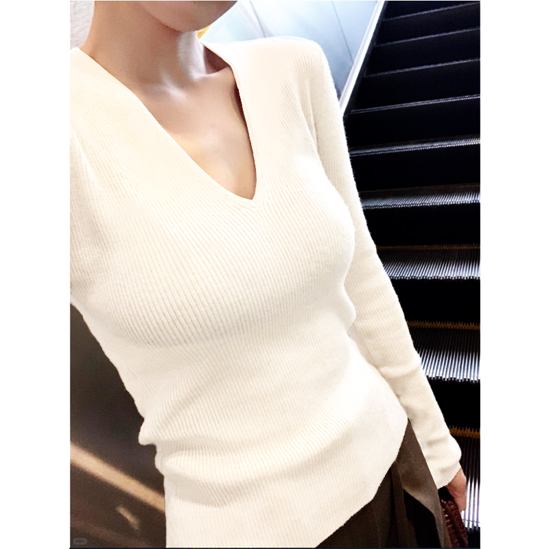 Japan 2025 Japanese MUJI Official Store Solid Color V-neck Knitted Bottoming Shirt Womens Autumn And
