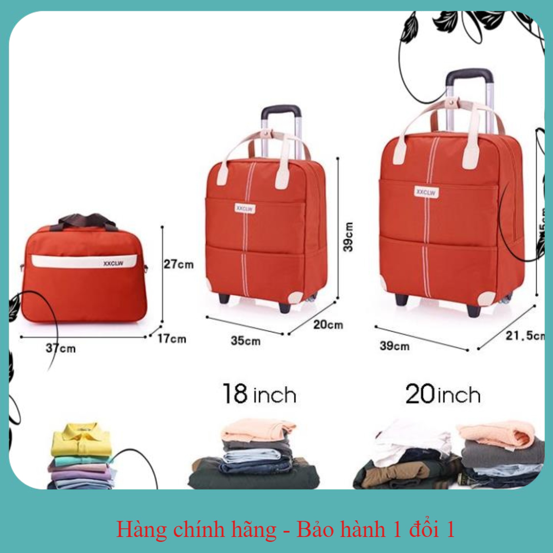 Vali du lịch tay kéo XXCLW size lớn 20inch 39x21,5x45cm +túi kèm