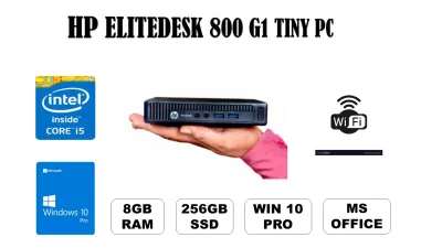 HP Elitedesk 800 G1 Tiny PC Intel Core i5-4th gen / 8GB RAM / 256GB SSD / Windows 10 PRO/ MS office with Free Wifi Dongle (Refurbished)
