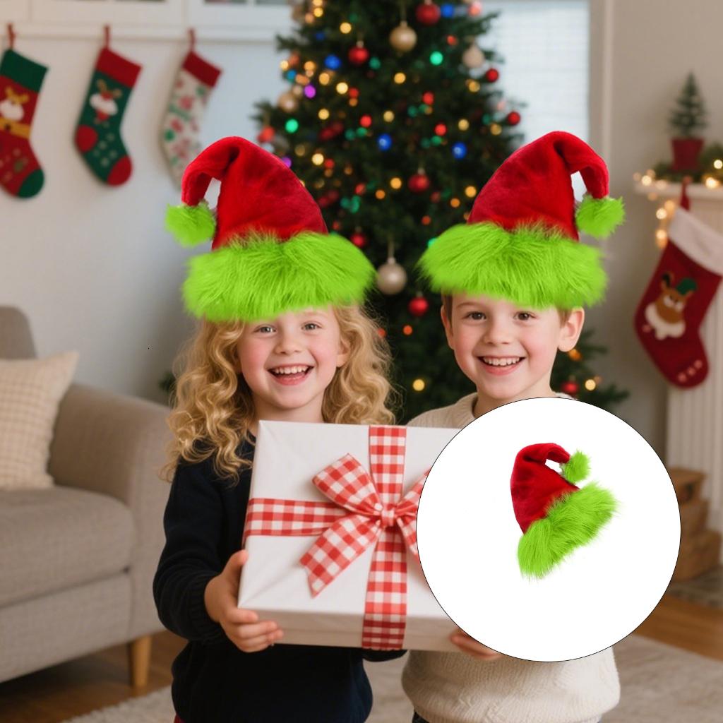 Màu xanh huỳnh quang mũ giáng sinh lông TRIM vải nhung mềm mại Mũ Ông Già Noel cho người lớn trẻ em