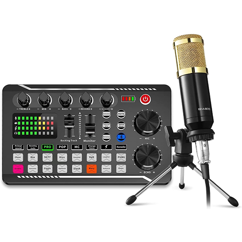 Podcast Equipment Bundle, Sound Card Microphone and Professional Audio Mixer for Streaming Gaming