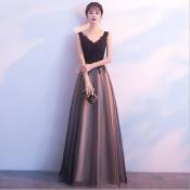 Black Lace Embroidered Wedding Dress by Elegant V-neck
