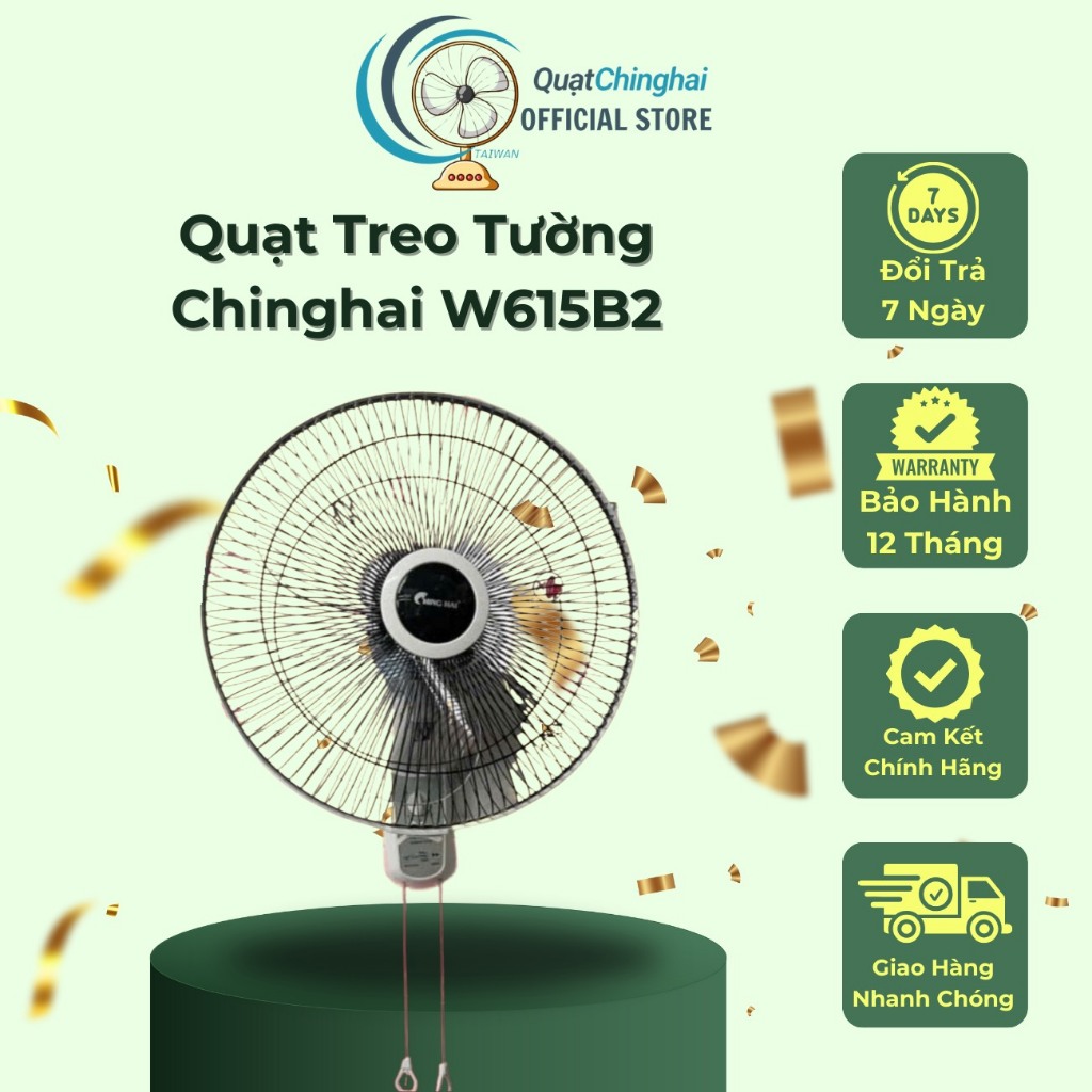 Quạt treo tường Ching Hai W615B2 (2 Dây Giựt), Công suất 55W, Sải Cánh 40cm, Bảo Hành 12 Tháng Chính Hãng