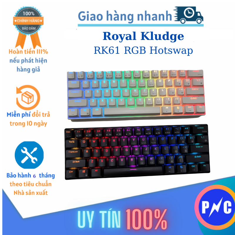 Bàn Phím Cơ Không Dây RK61 Hotswap Led RGB, 3 Chế Độ Bluetooth 5.0/ Wireless/ Type C  -  Royal Kludge