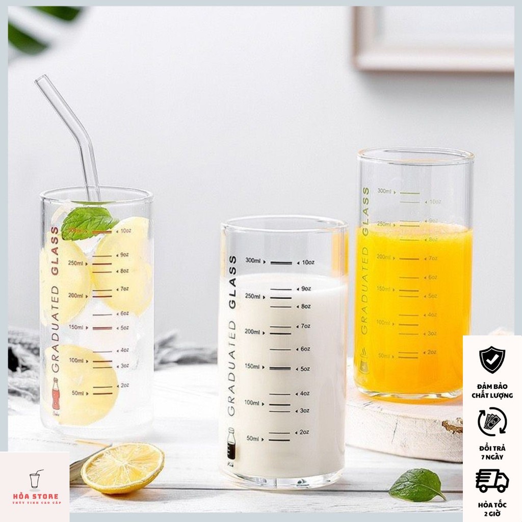 Ly thủy tinh chia vạch - ly thủy tinh dung tích 300ml và 400ml HỎA STORE