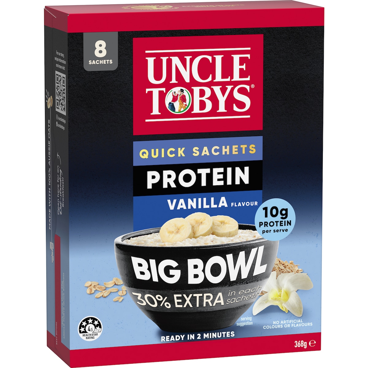 [HÀNG ÚC] TÚI YẾN MẠCH ĂN LIỀN TIỆN LỢI UNCLE TOBYS Big Bowl Quick Oats Protein Vanilla 8 túi/hộp
