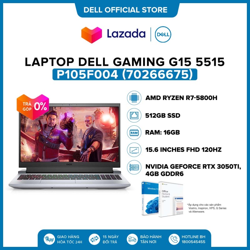 Bảng giá Laptop Dell Gaming Dell G15 5515 15.6 inches FHD (AMD Ryzen Edition 5515 / R7-5800H / 16GB / 512GB SSD / NVIDIA GeForce RTX3050Ti 4GB / McAfee / Office Home & Student 2021 / Windows 11 l Grey l P105F004 (70266675) Phong Vũ