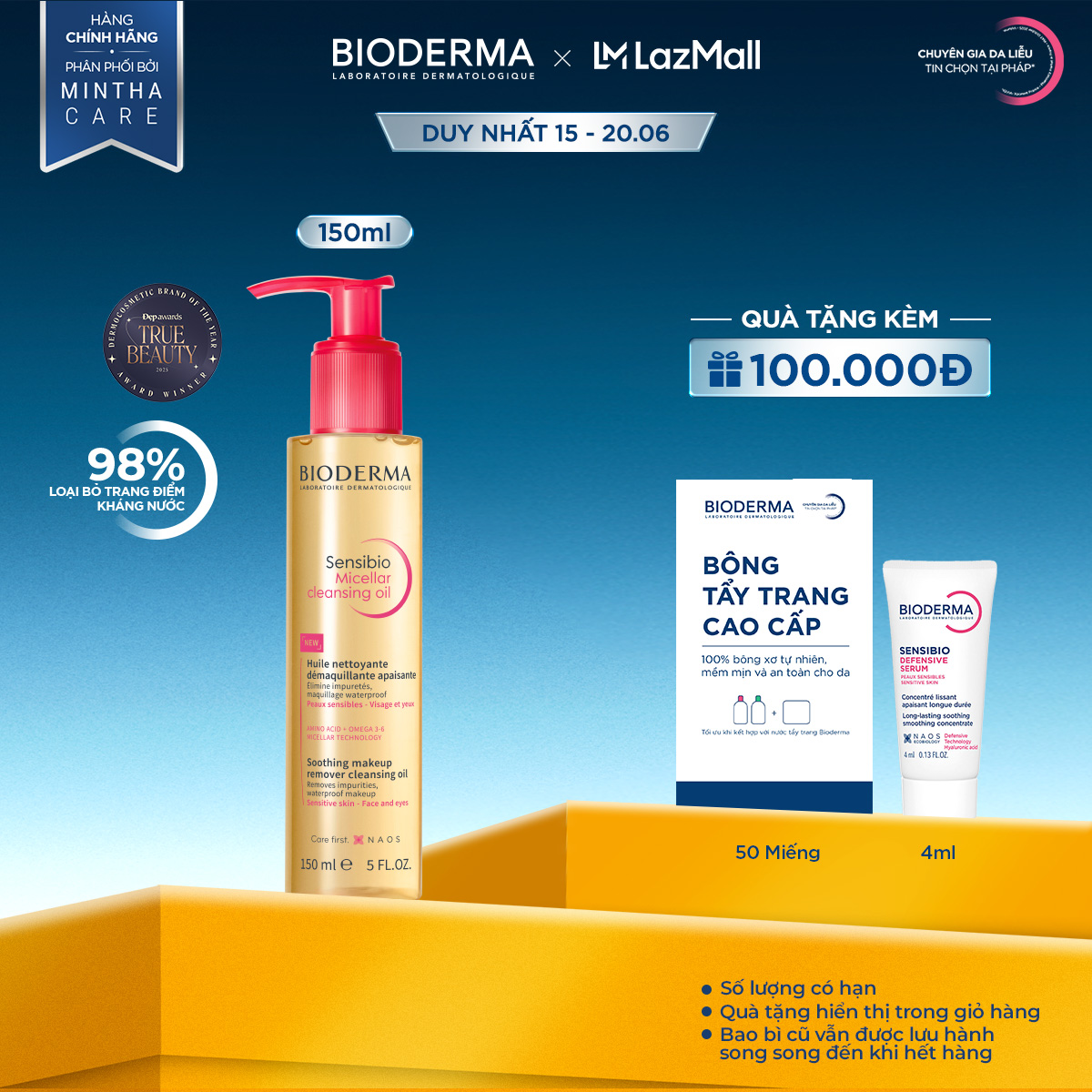 Dầu tẩy trang  làm sạch Bioderma Sensibio Micellar cleansing oil - 150ml