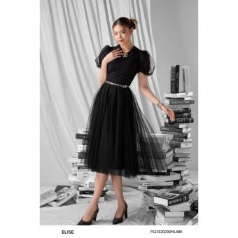 Đầm lưới đen cổ PK thiết kế Elise FS2302029DMLABK