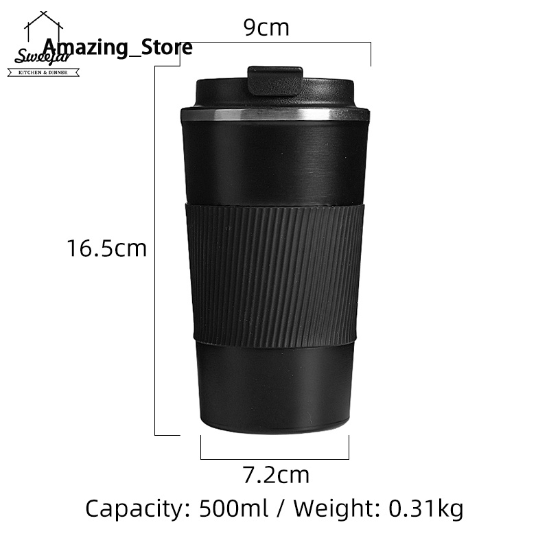 Amazing_store 304 thép không gỉ sweejar Cốc cách nhiệt với hai lớp chống tràn đóng chống trượt vỏ 500ml