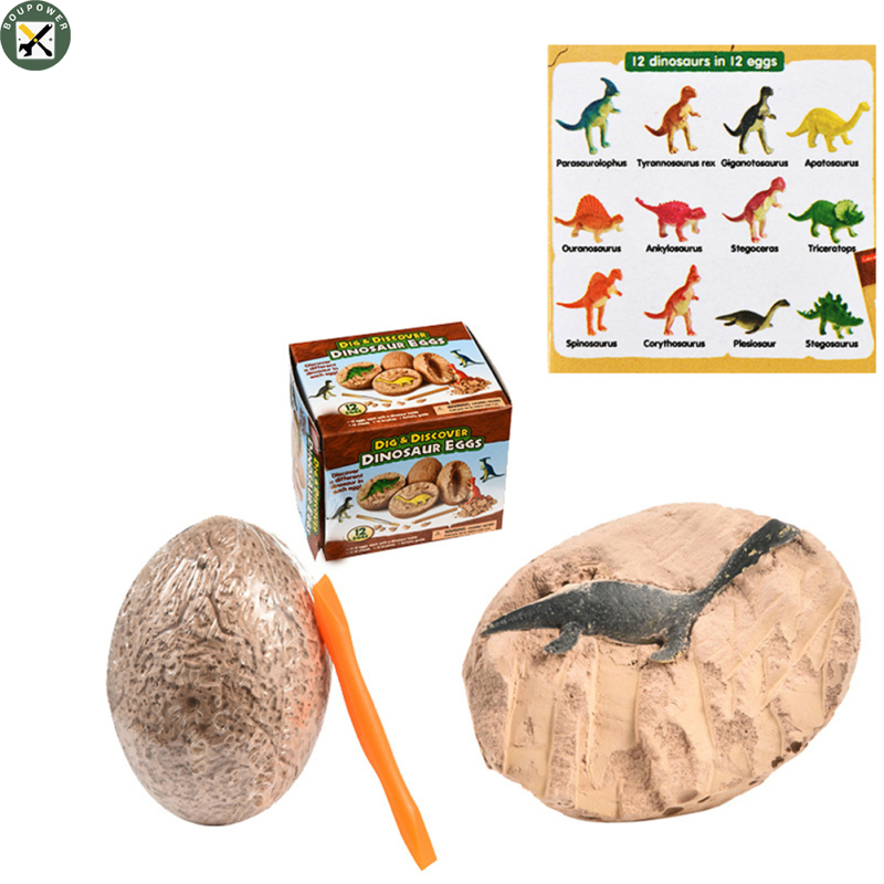 Boupower Dino Eggs Excavation Set of 12 Dinosaurs Fossil Dig Up Kit Archaeology Science Gift