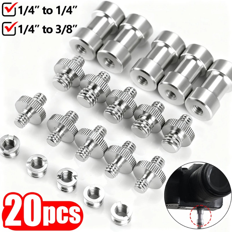 20Pcs Camera Mount Screw Kit Portable 1/4 Inch To 3/8 Inch 1/4 To 1/4 Threaded Ring Screw Converter Threaded Adapter for DSLR Flash