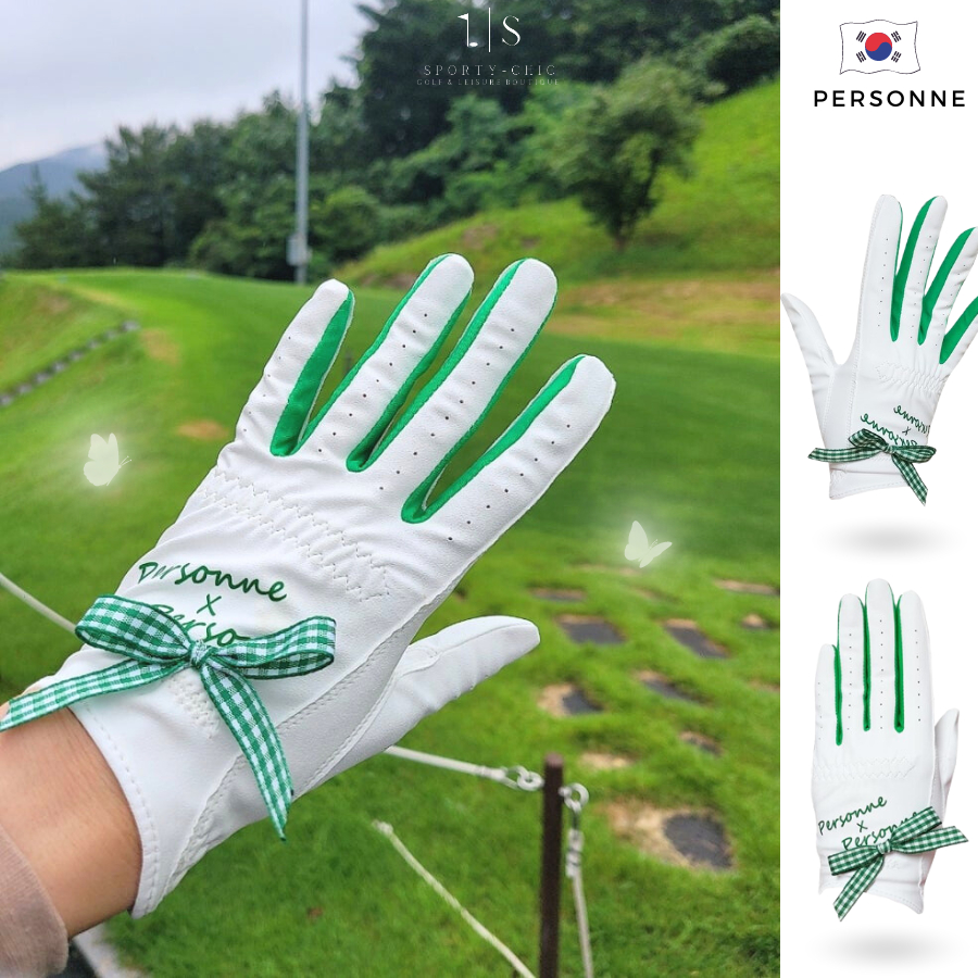 귀엽고 개성있는 한국 골프 양손장갑_리본_Golf Glove Găng Tay Golf Nữ Personne Phong Cách Hàn Quốc Chất Liệu Da Cao Cấp