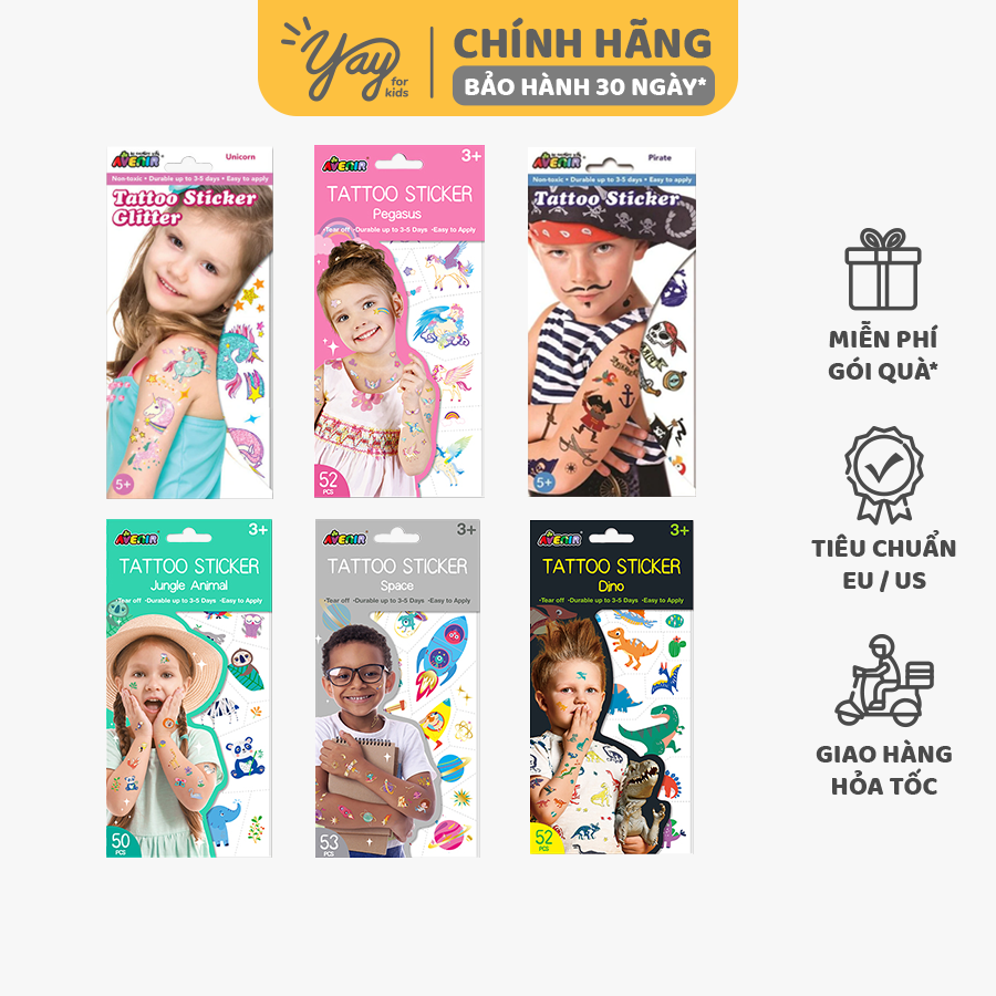 NHIỀU MẪU Hình Xăm Dán Lấp Lánh Cho Trẻ 5+ - Avenir