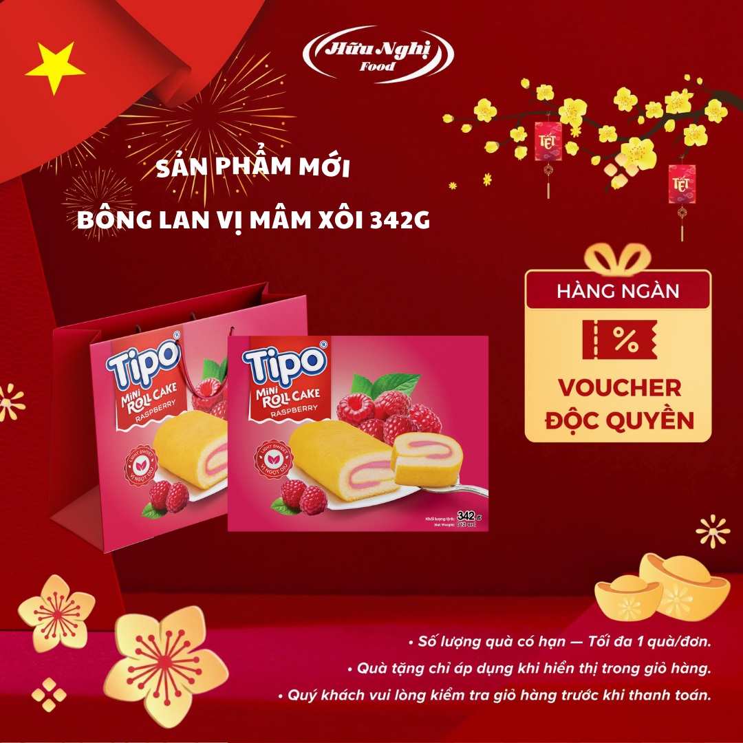 Bánh Tết Bông Lan Tipo Mâm Xôi 342g Hữu Nghị Kèm Túi
