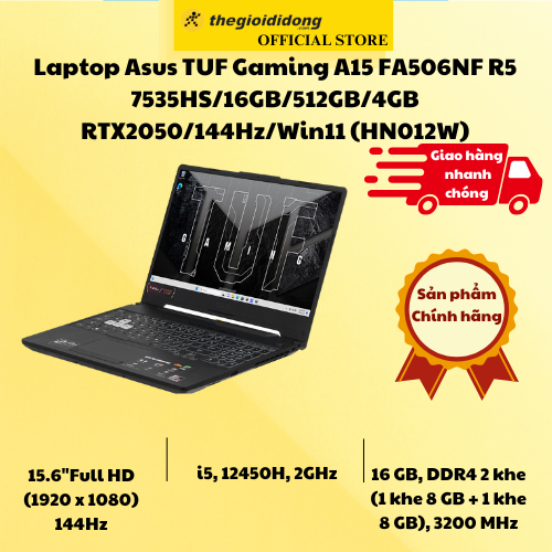 Laptop Asus TUF Gaming A15 FA506NF R5 7535HS/16GB/512GB/4GB RTX2050/144Hz/Win11 (HN012W)