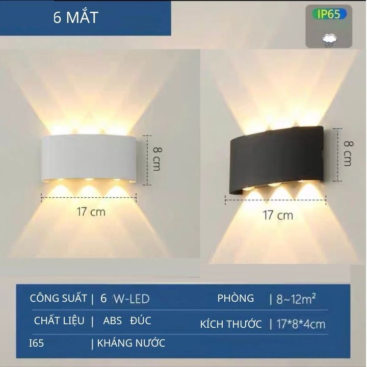 Đèn hắt tường 2 đầu trang trí gắn treo tường cầu thang ban công 2 4 6 8 10 tia 220v kháng nước