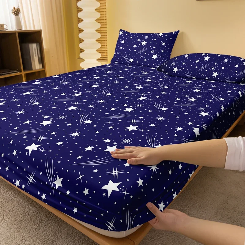 {fthyj} 1 Simple modern Starry sky printed matte Fitted Sheet, bedroom printed bed cover, bedding (excluding pillowcases)