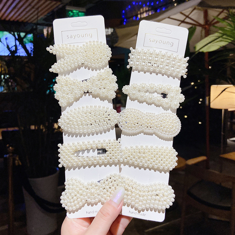 Rosy Recess Hồng Kẹp Tóc Ngọc Trai Mới thiết lập Boutique Phụ kiện tóc ngọc trai Clip Trắng tóc dễ g