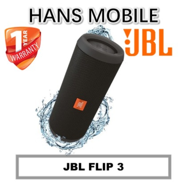 JBL FLIP 3 PORTABLE BLUETOOTH SPEAKER - HANS MOBILE - BLACK -1 YEAR OFFICIAL WARRANTY Singapore