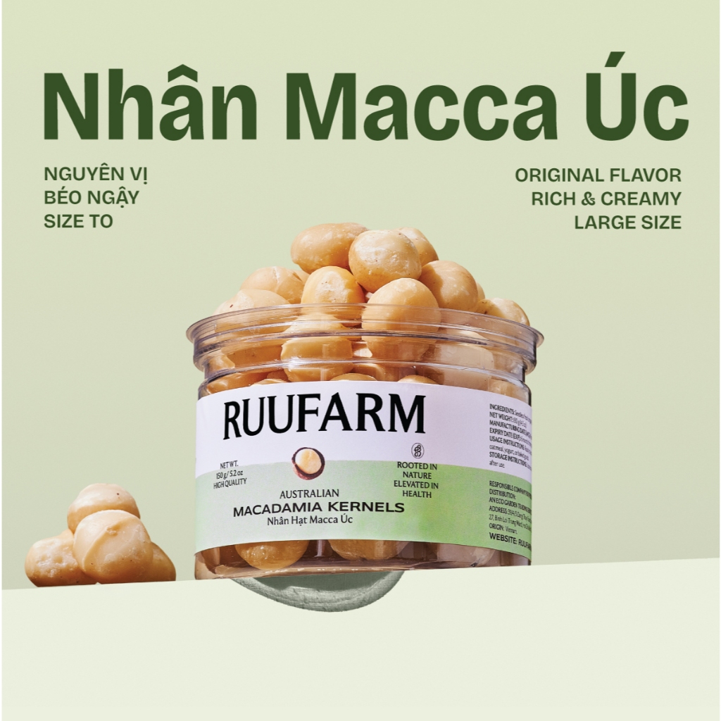 Nhân hạt macca Úc Ruufarm hộp 220g, 500g