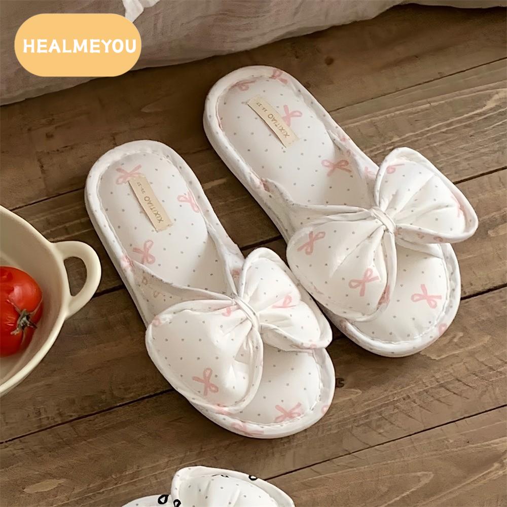 HEALMEYOU ผ้าฝ้ายและผ้าลินิน รองเท้าแตะโบว์ นุ่มนวล แบบเกาหลี รองเท้าแตะแบบสวม รองเท้า น่ารัก รองเท้าแตะลายจุด บ้าน ราคา 476 บาท*ส่งฟรี
