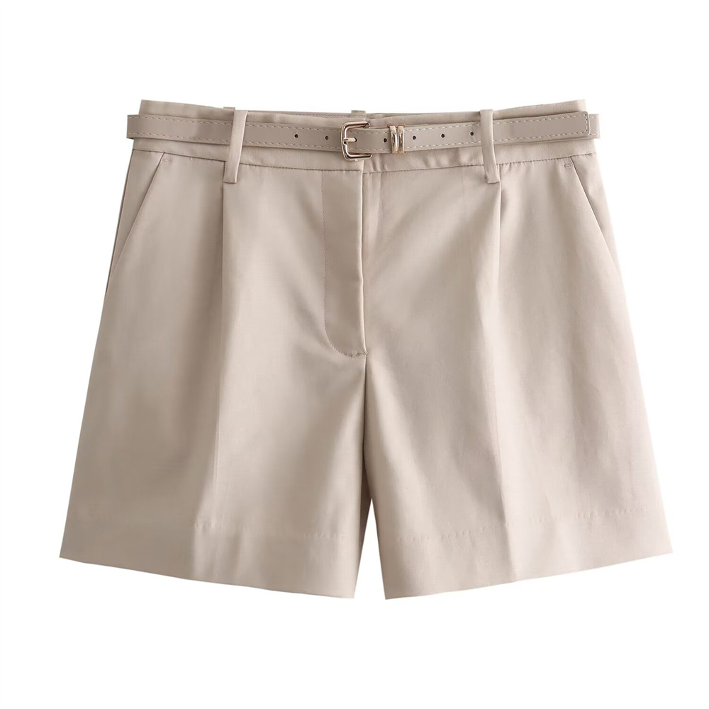 [p159p] Taop&Za 2024 Women's Fashion European and American Style Commuting Fashion Versatile High Waist Belt Casual Shorts