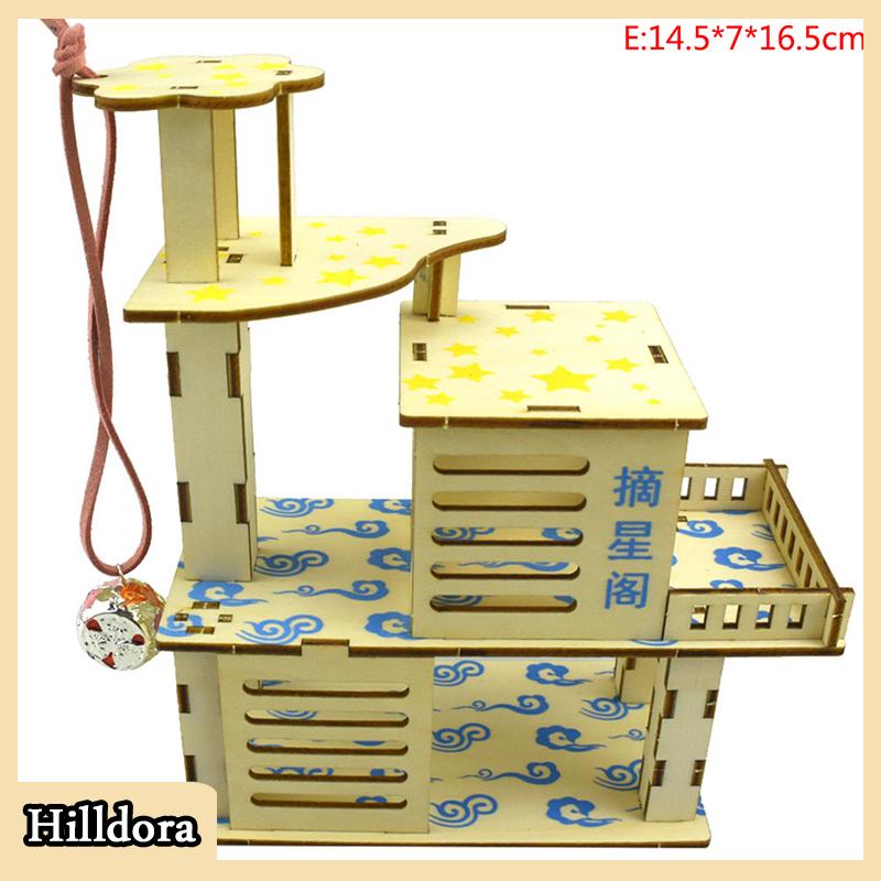 [Hilldora] Lều gỗ ẨN NÁU cho Chuột Hamster đồ chơi trang trí Leo núi biệt thự Nhiều Tầng Hình động vật nhỏ - 2