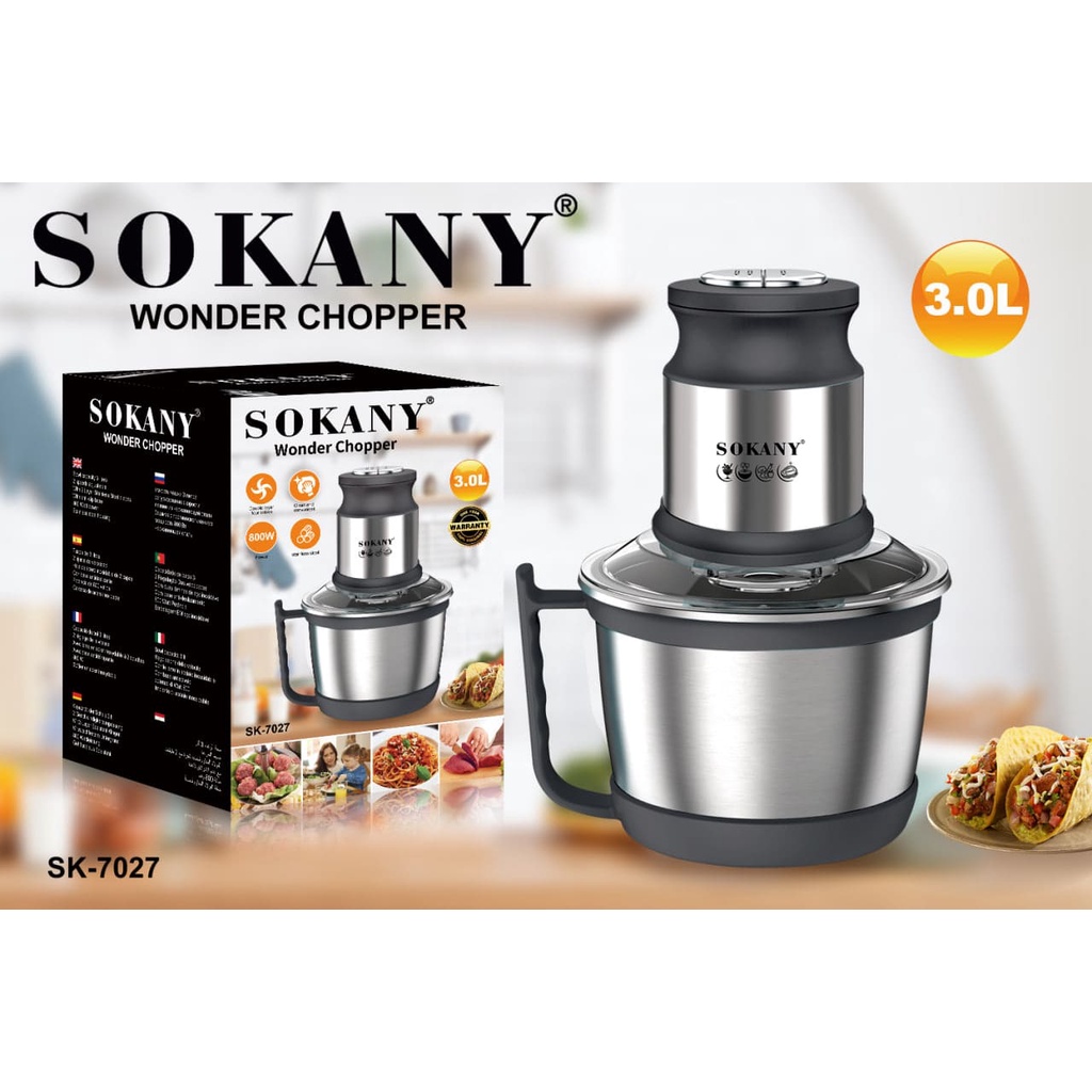 Máy xay thịt SOKANY SK-7033 cối inox, dung tích 6.5 lít, công suất 1500W, 3 tốc độ xay - Bảo hành 12 tháng