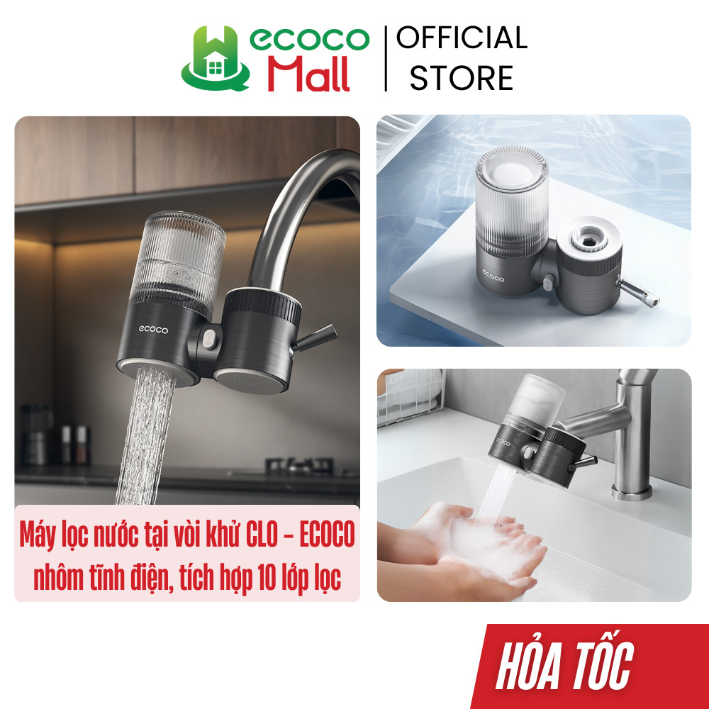 Máy lọc nước tại vòi khử CLO - ECOCO nhôm tĩnh điện,tích hợp 10 lớp lọc,2 chế độ phun tay xoay 360 độ cao cấp thế hệ mới