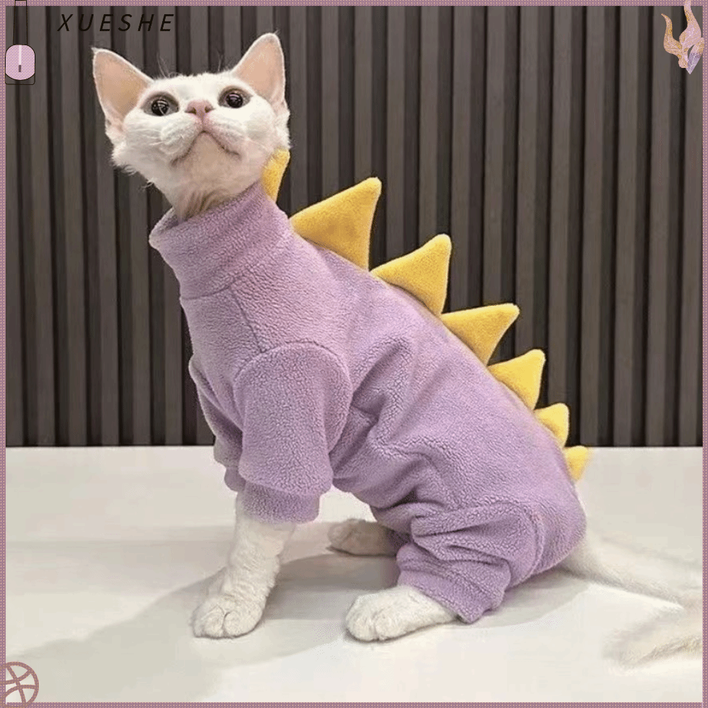 XUESHE Đồ nhồi bông Quần áo cho mèo Hình dạng khủng long Ấm áp Áo vest cho mèo Hài hước Thoải mái Áo phông mèo Quần áo cho thú cưng