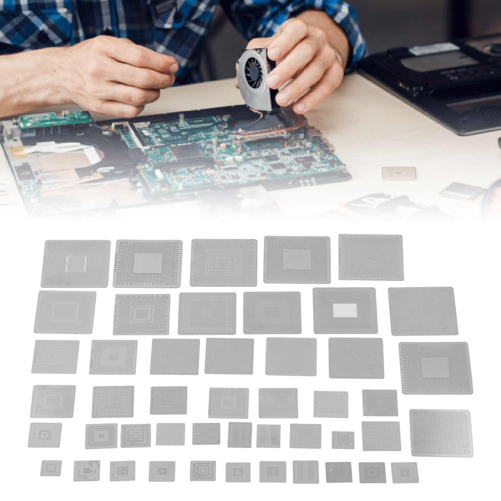 47pcs Thiết lập thép không gỉ BGA phổ reballing rework Net Stencil net cấu trúc ổn định với hiệu suất tốt phù hợp cho phạm vi rộng của các ứng dụng