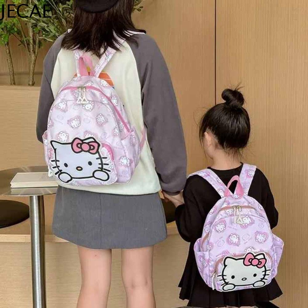 JECAE Mèo con Ba lô hoạt hình Kuromi Cinnamoroll Pompompurin. Túi đeo vai dễ thương Sáng tạo Dung tích lớn Cặp học sinh trẻ em Trẻ em