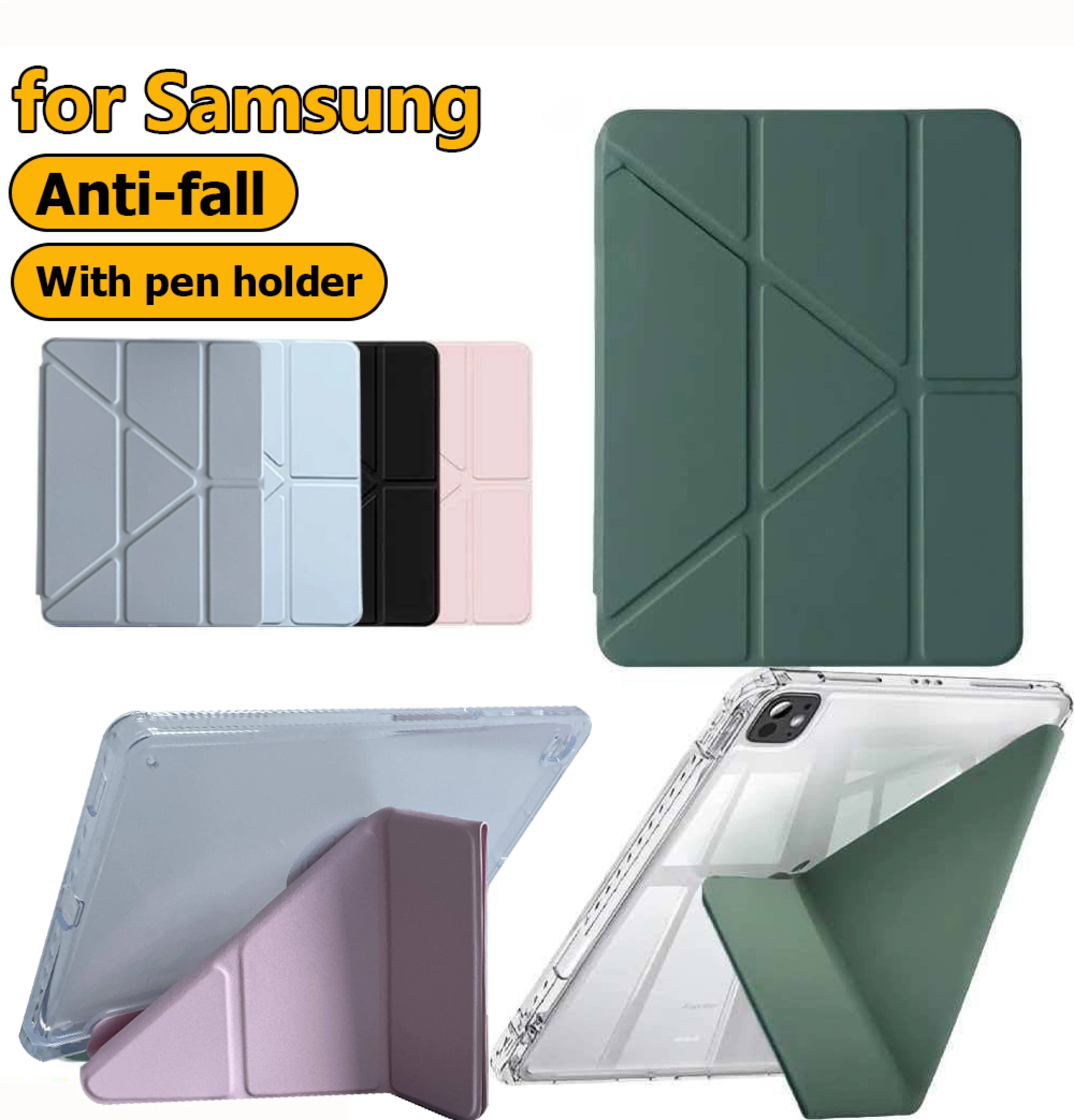 【Ready to Send】3+Y Folding Case for Samsung Galaxy Tab S6 Lite A9+ / A11+ /S9/S9Fe/S10/S10Fe/S10Lite Transparent Acrylic Case, Clear Back Case, with Pen Slot.